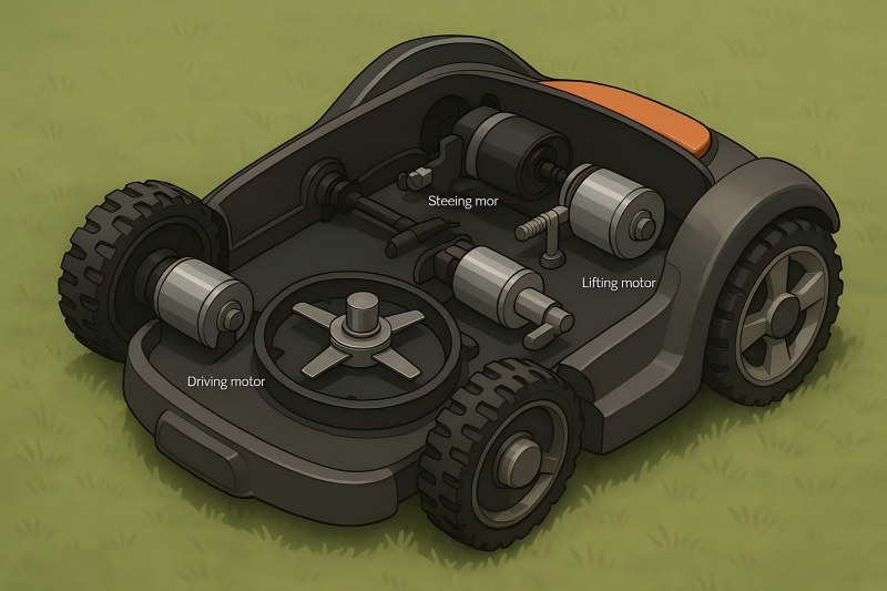 Driving vs Steering vs Cutting vs Lifting Motor in Lawn Mowing Robots