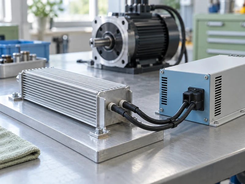 Braking resistor mounted on a heat sink beside a BLDC brake chopper Braking resistor mounted on a heat sink beside a BLDC brake chopper